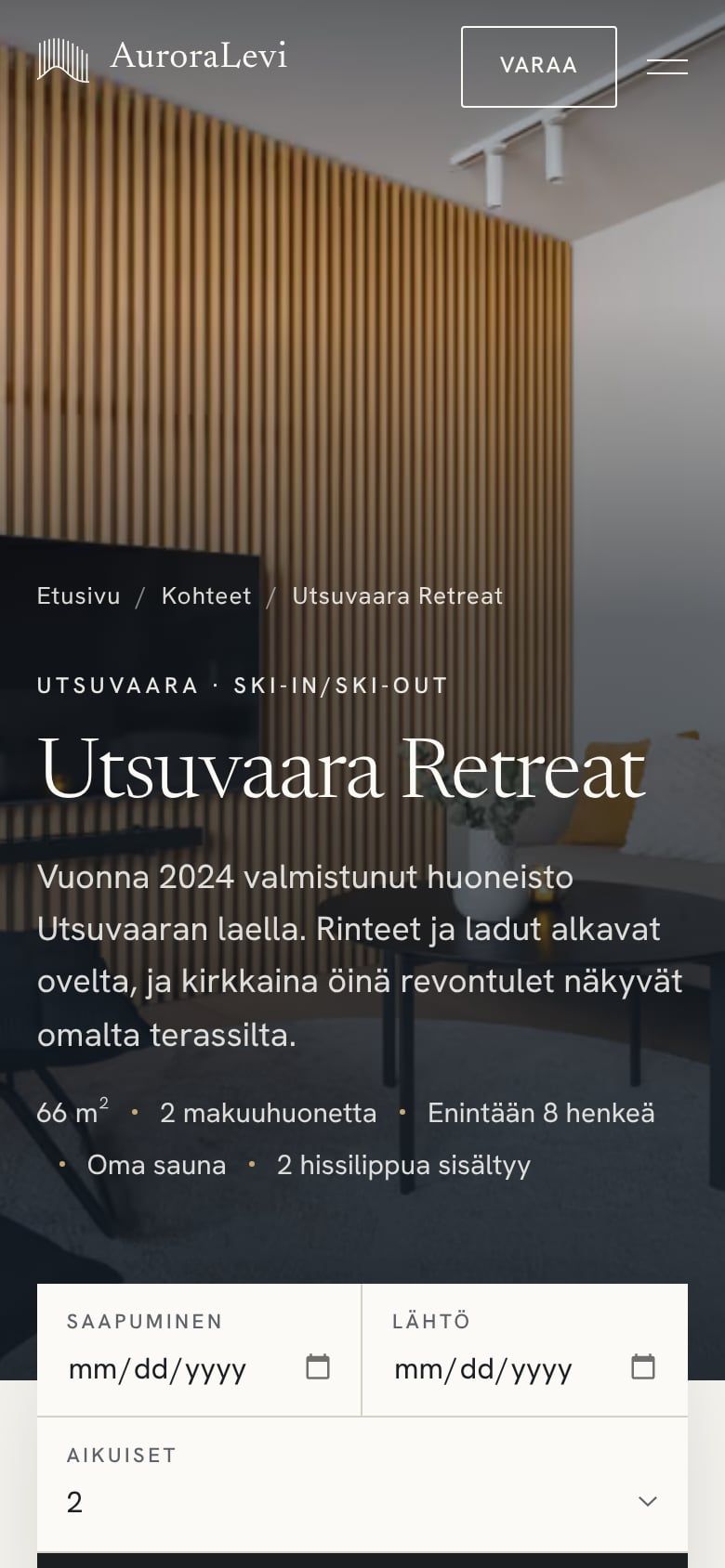 AuroraLevi Suites: sivusto puhelimella